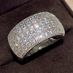 Exquisite 925 Sterling Silver Super Shiny Half Circle Zircon Finger Ring