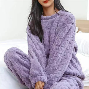 Soft Coral Velvet Jacquard Warm Pajama Set for Women