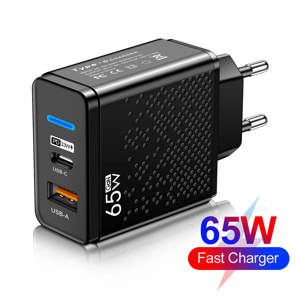 65W USB C Charger PD QC 3.0 Type C USB Fast Charging Wall Adapter For iPhone