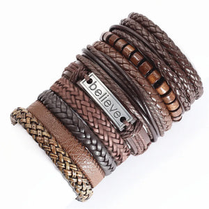 10 Pcs/set Black Wrap Woven Handmade Leather Bracelets