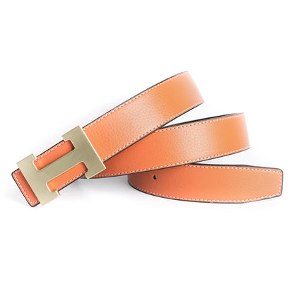 Designer Pin Buckle Genuine Leather H Belt