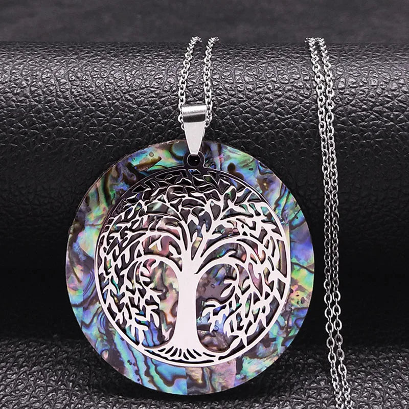 Tree of Life Stainless Steel Abalone Shell Natural Necklace Chain