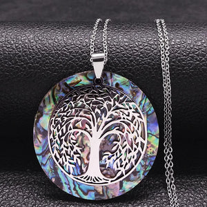 Tree of Life Stainless Steel Abalone Shell Natural Necklace Chain