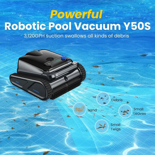 Robotic Pool Cleaner Powerful Wall-Climbing with Scrubber Brushes & Smart Path Navigation