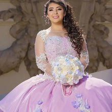 Long Sleeves Floral Pearls Sweet 16 Dress