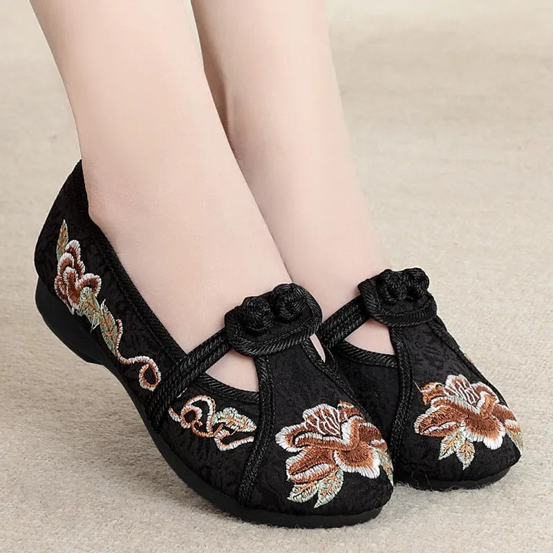 Retro Embroidered Anti-Skid Ballet Shoes