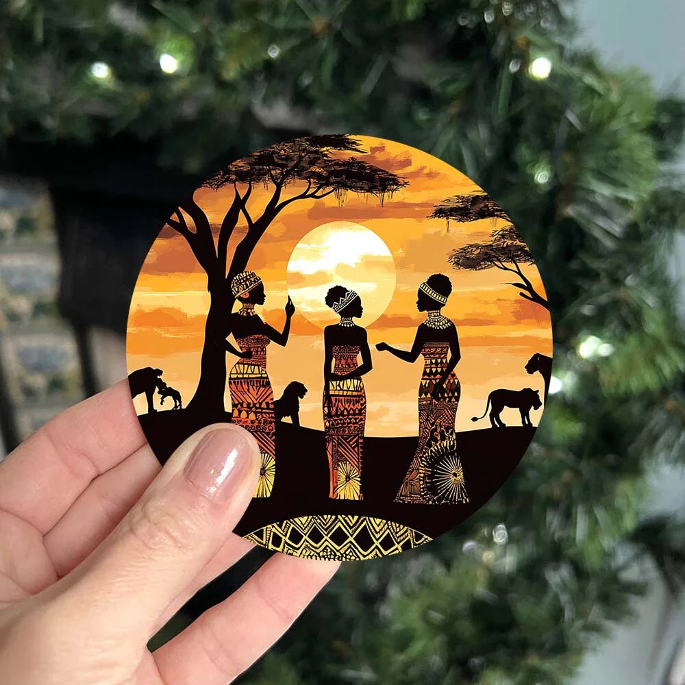 6 Pack African Tribal Style Wooden Coaster with Cork Mat