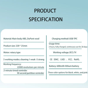 360° Rotating Electric Toothbrush 5 Modes 4 Brush Heads