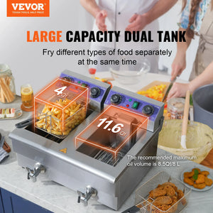 VEVOR  Commercial Electric Deep Fryer w/Dual Tanks