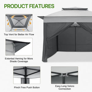 11x11 Pop-up Instant Gazebo Tent with 4 Sidewalls with Carry Bag Stakes and Ropes