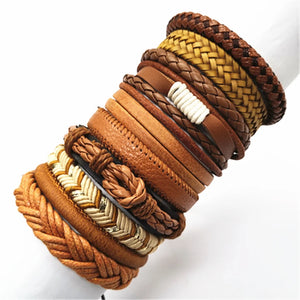 10 Pcs/set Black Wrap Woven Handmade Leather Bracelets