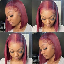 Peruvian Burgundy HD Transparent Short Bob Human Hair Wigs