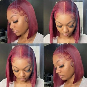 Peruvian Burgundy HD Transparent Short Bob Human Hair Wigs