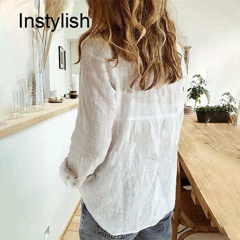 Long Sleeve Cotton Linen Loose Blouse