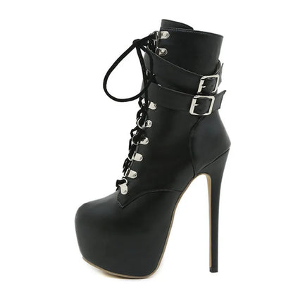 Liyke Buckle Strap 16.5CM Extreme High Heels Platform Boots