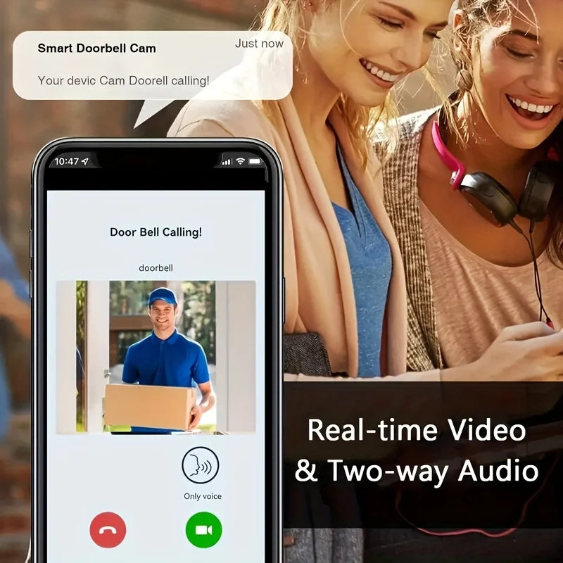 Smart Home Wireless Rechargeable HD Camera Two Way Audio Visual Doorbell