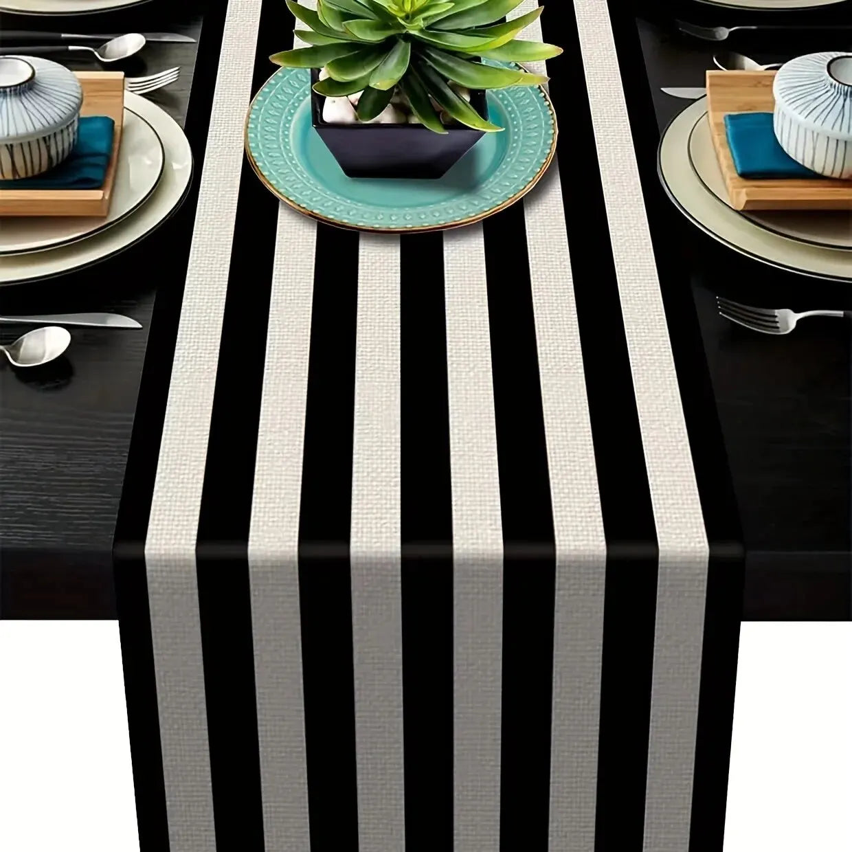 Geometric Stripe Linen Table Runner