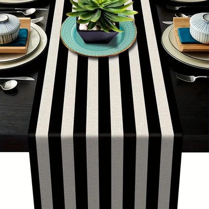 Geometric Stripe Linen Table Runner