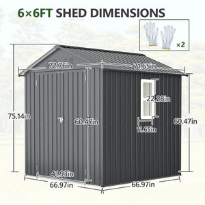6x6 FT Outdoor Tool Storage Shed with Metal & Lockable Doors