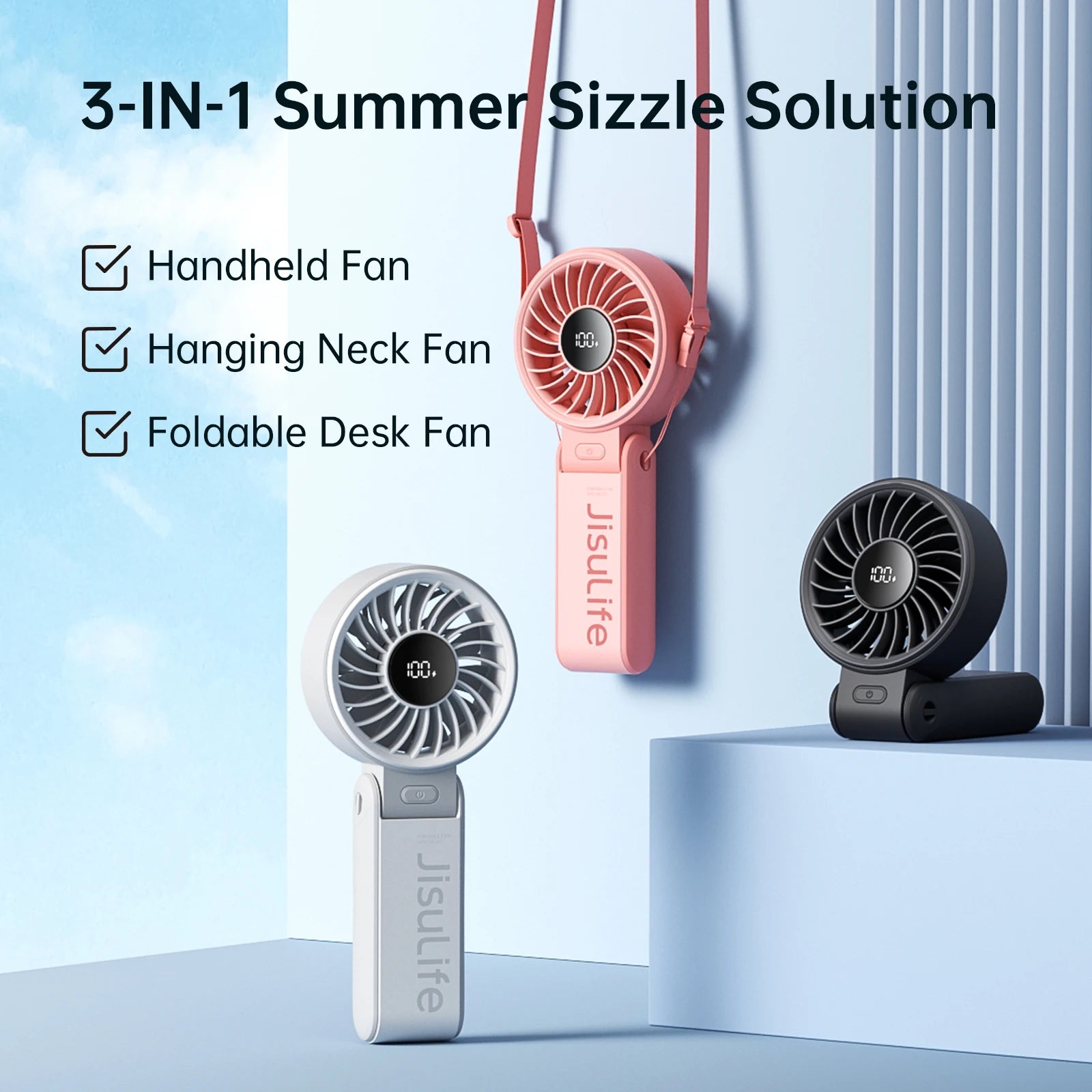 JISULIFE Portable Handheld Fan with LED Display 5 Speed