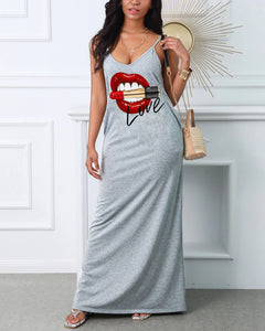 Loose Fit Oversized Casual LOVE Red Lip Dress