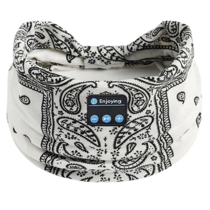 Wireless Bluetooth Floral Print Headband Headphones with Headset Microphone