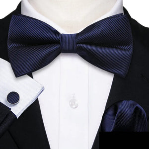 Barry.Wang Silk Bow Tie Hanky Cuffs Set