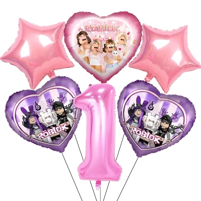 Pink Robloxed Theme Birthday Party Decorations Tableware Balloons Cups Plates Banner Backdrop Set