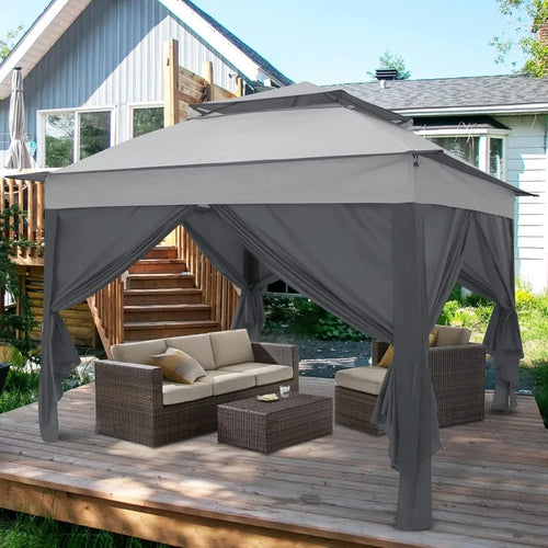 11x11 Pop-up Instant Gazebo Tent with 4 Sidewalls with Carry Bag Stakes and Ropes