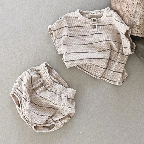 Striped Pure Cotton Shorts & Short Sleeved Shirt Set