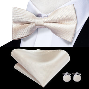 Solid Silk Bow Tie Hanky Cuff Links Set