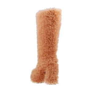 Curly Hair Upper Platform Knee High Boots