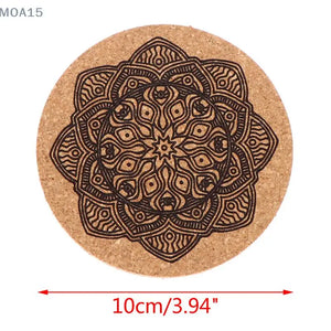 12x Mandala Round Wooden Coaster With Rack Cork Set