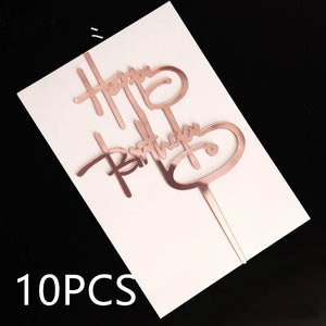10Pcs Rose Gold Happy Birthday Cake Topper