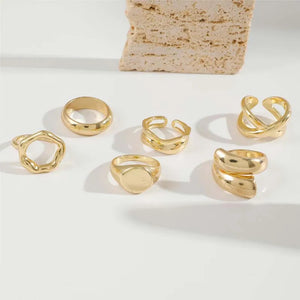 6Pcs Gold Color Smooth Geometric Open Ring Set