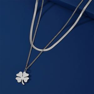 Lucky Clover Pendant Stainless Steel Double Layer Necklace