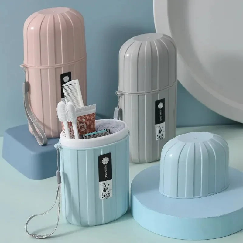 Portable Travel Mouthwash Cup Toothbrush Case with Lid Set