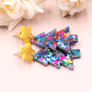 Hanging Drop Christmas Tree Acrylic Earrings earr