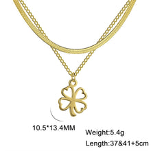 Lucky Clover Pendant Stainless Steel Double Layer Necklace