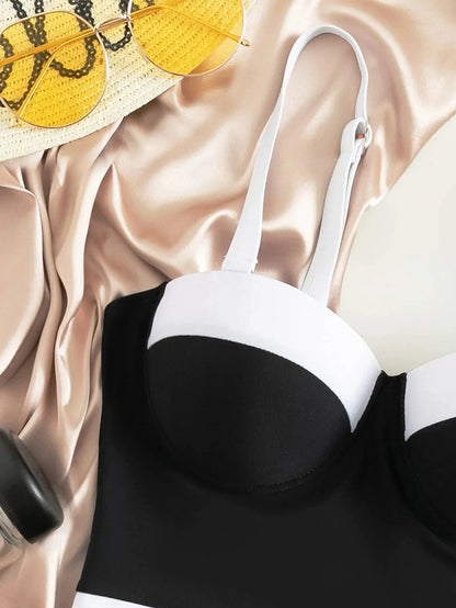 One Piece Color Block Swimming Suit