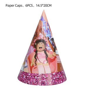 Pink Robloxed Theme Birthday Party Decorations Tableware Balloons Cups Plates Banner Backdrop Set