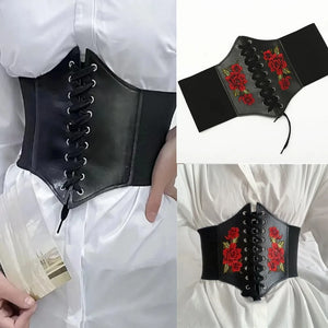 Faux Leather Flower Embroidered Cummerbund