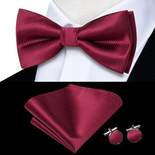 Solid Silk Bow Tie Hanky Cuff Links Set