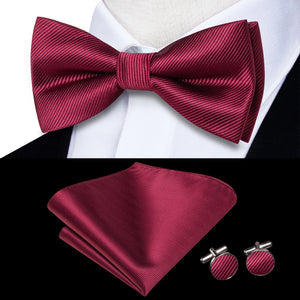 Solid Silk Bow Tie Hanky Cuff Links Set