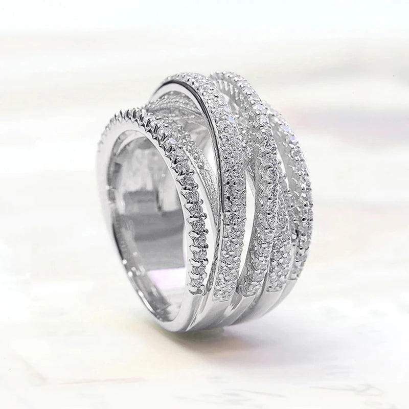 Huitan Trendy Cross Cubic Zirconia Ring for Women