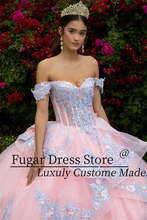 Embroidered Applique Long Off-shoulder Dress with A-line Layered Skirt