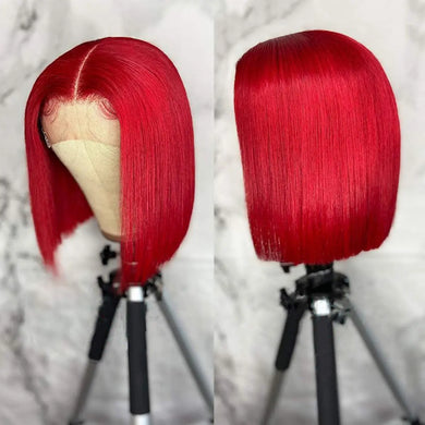 Red Bob Human Hair Straight Short Wig