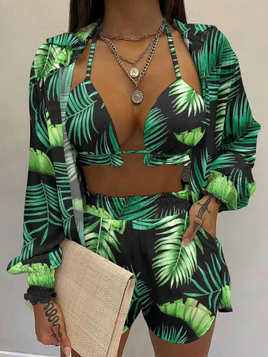 Printed High Waist 3Pce Bikini Set