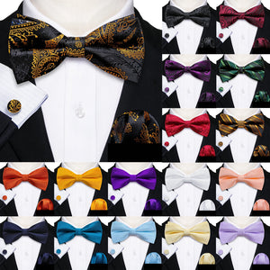 Barry.Wang Silk Bow Tie Hanky Cuffs Set