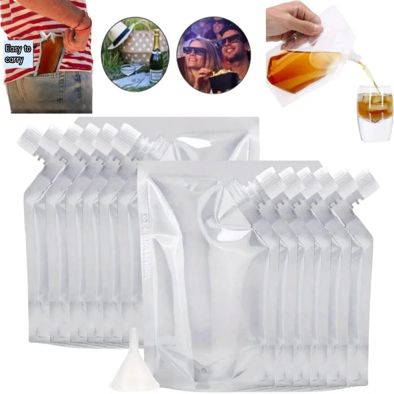 20/40pcs Clear Drink Pouches Freezable Portable Reusable Plastic Flask